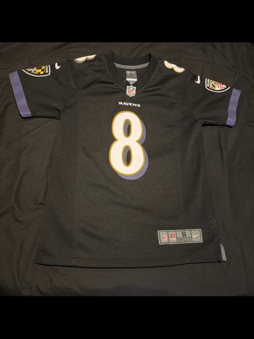 Nike Black Baltimore Ravens #8 Kids Jersey with Purple and Gold Accents